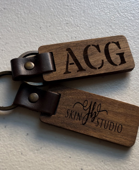 Leather Wood Key Chain